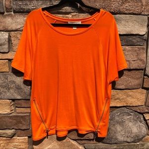 Michael Kors Orange Short Sleeve Top w/Accent Zippers Size M